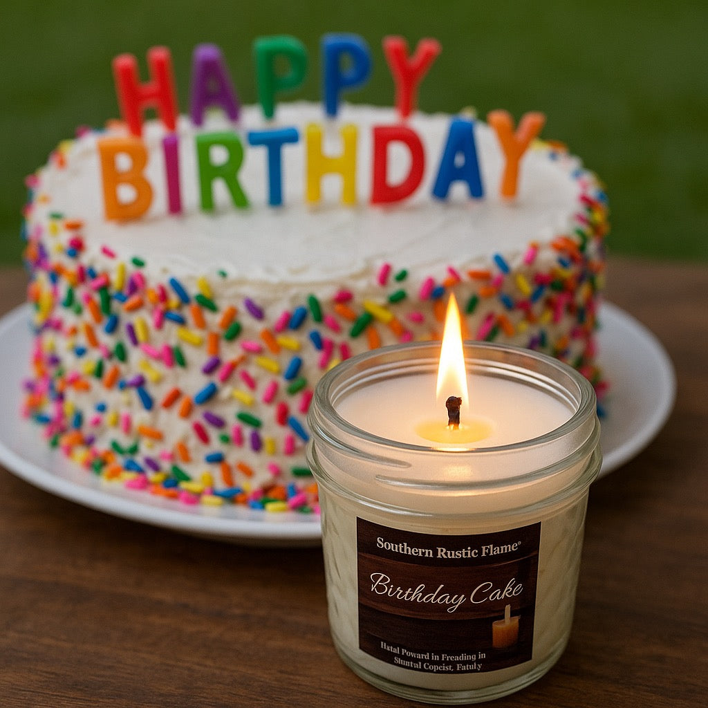 Birthday Cake-4oz-Mason Jar-Hand Poured Scented Candle-Southern Rustic Flame Candle