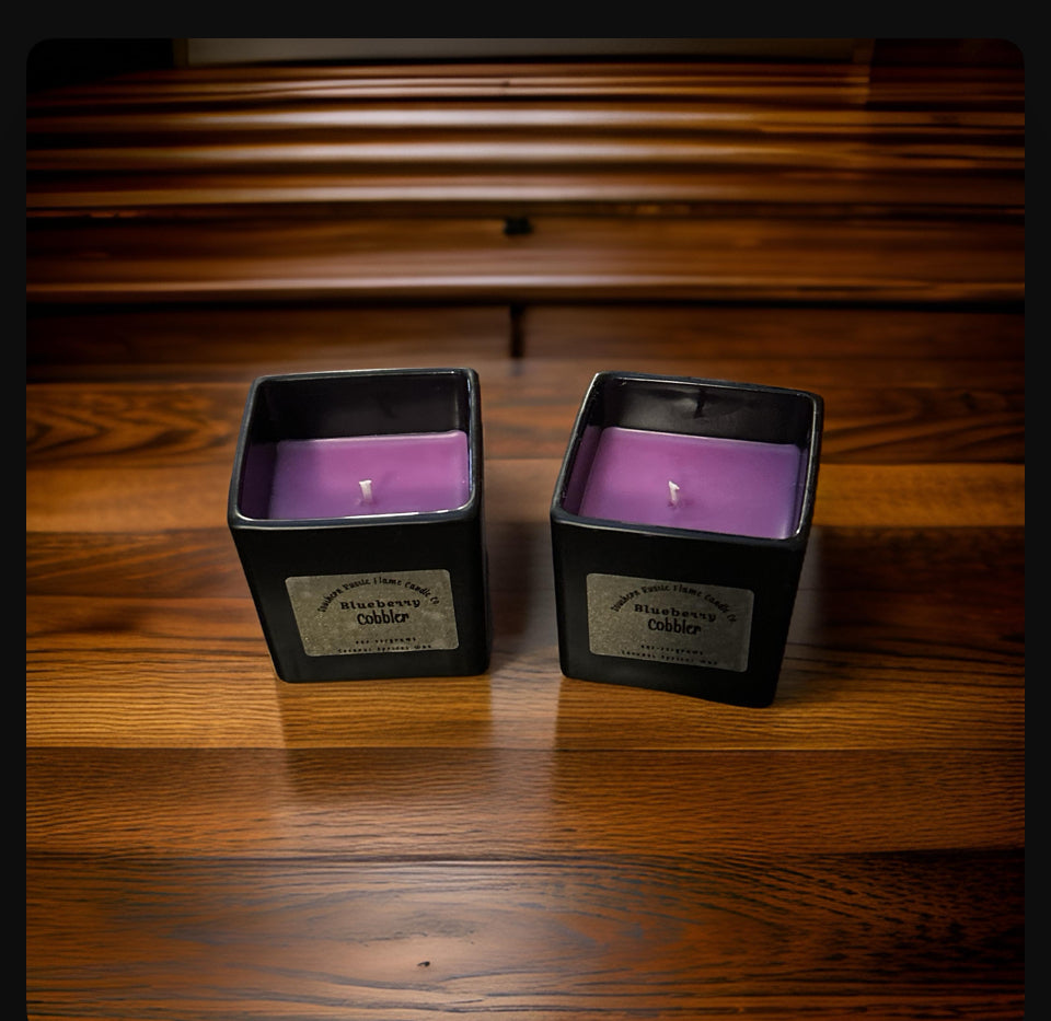 Blueberry Cobbler-4oz-Black Square-Hand Poured-Southern Rustic Flame Candle