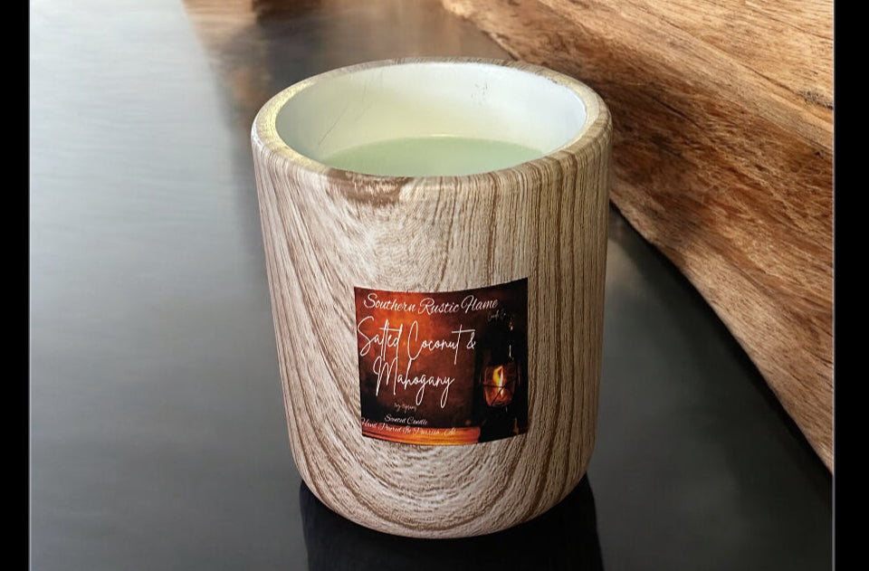 Salted Coconut & Mahogany-11oz-Wood Grain Ceramic Candle
