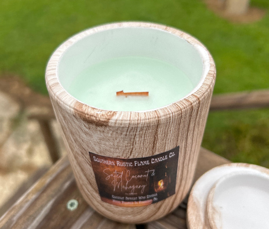 Salted Coconut & Mahogany-11oz-Wood Grain Ceramic Candle