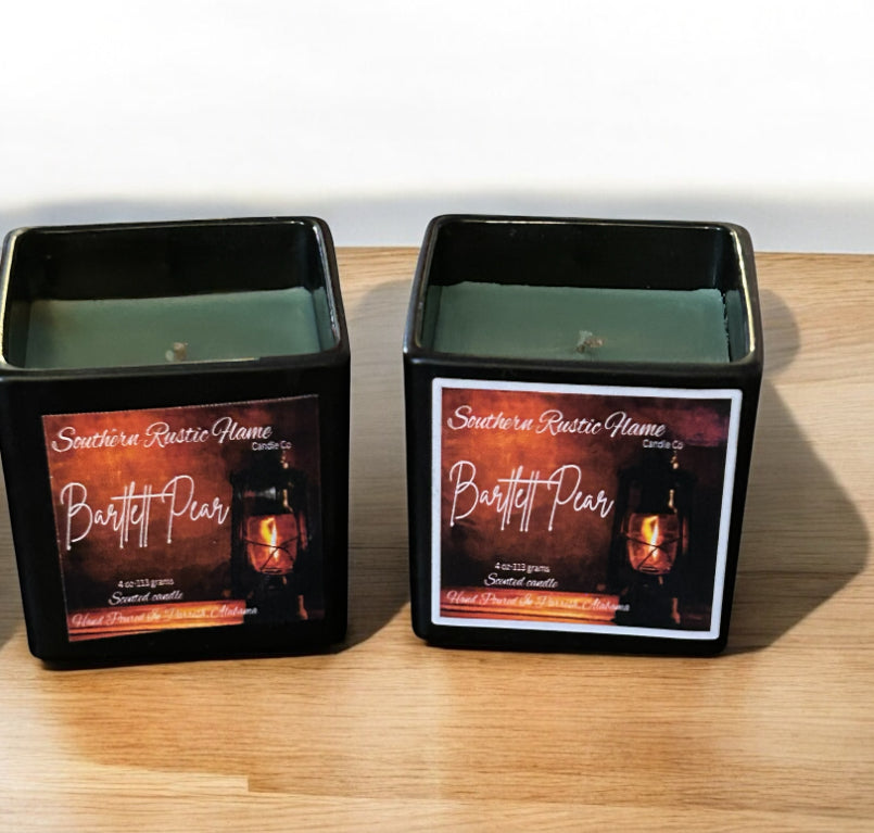 Bartlett Pear-4oz-Black Square-Hand-Poured Scented Candle-Southern Rustic Flame Candle