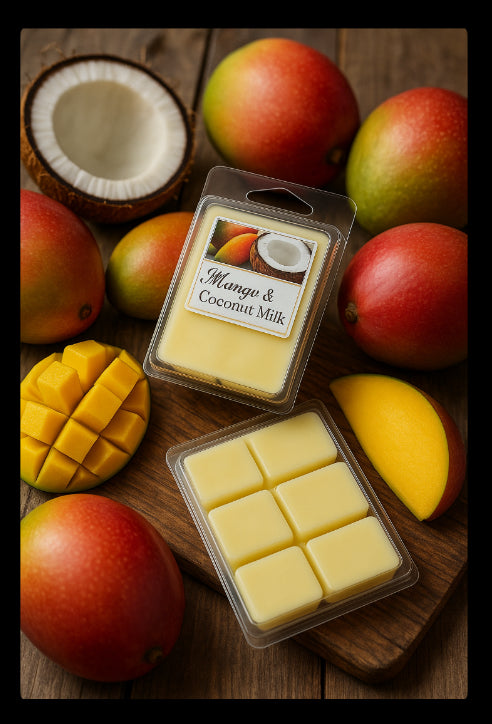 Mango & Coconut Milk-Hand -Poured Wax Melt-Southern Rustic Flame Candle