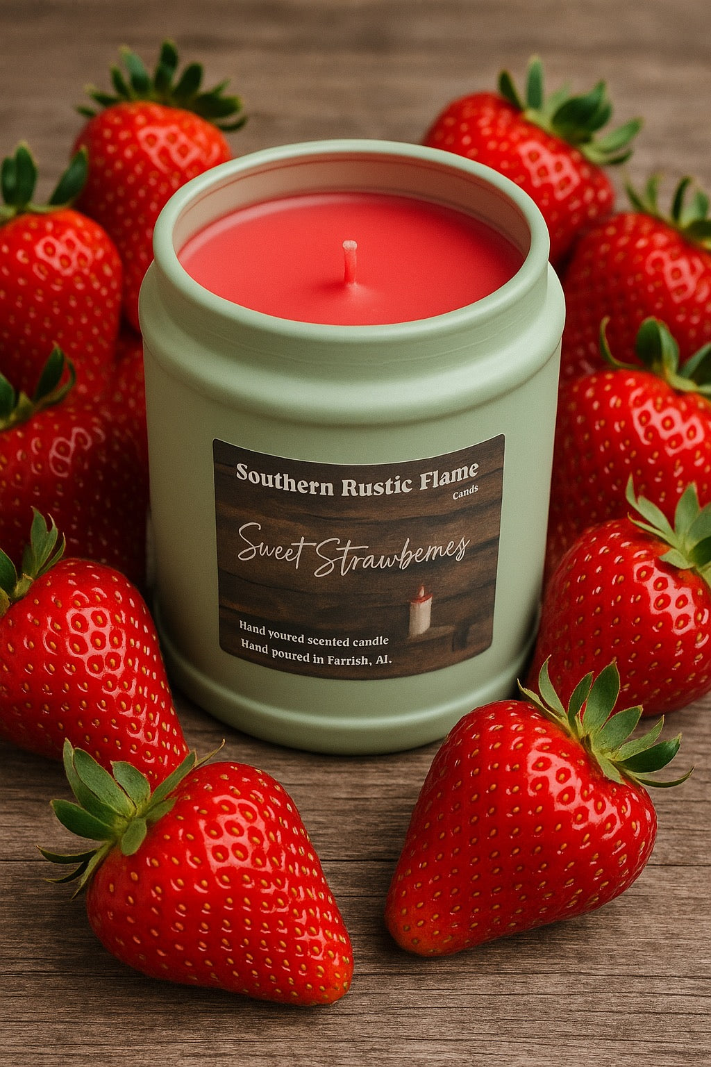 Sweet Strawberries-9oz-Tin-Hand-Poured Scented Candle-Southern Rustic Flame Candle