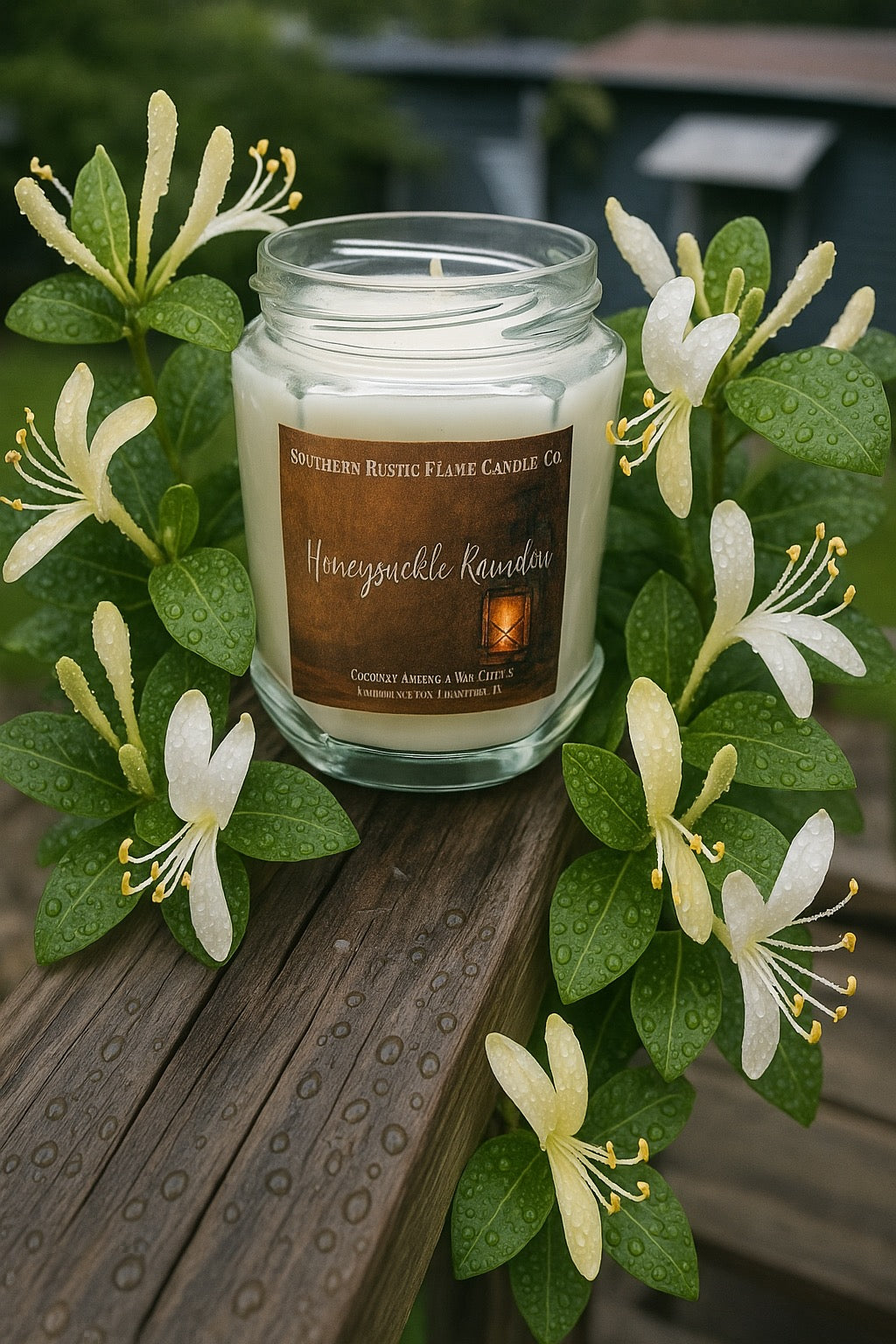 Honeysuckle Raindrops 6oz-Hand-Poured Scented Candle-Southern Rustic Flame Candle