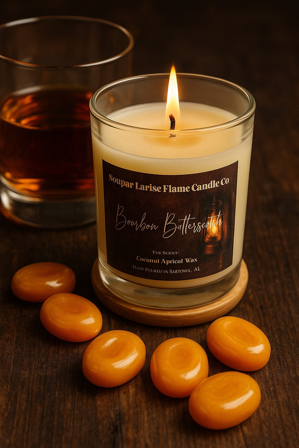 Bourbon Butterscotch-7oz-Hand Poured Scented Candle-Southern Rustic Flame Candle