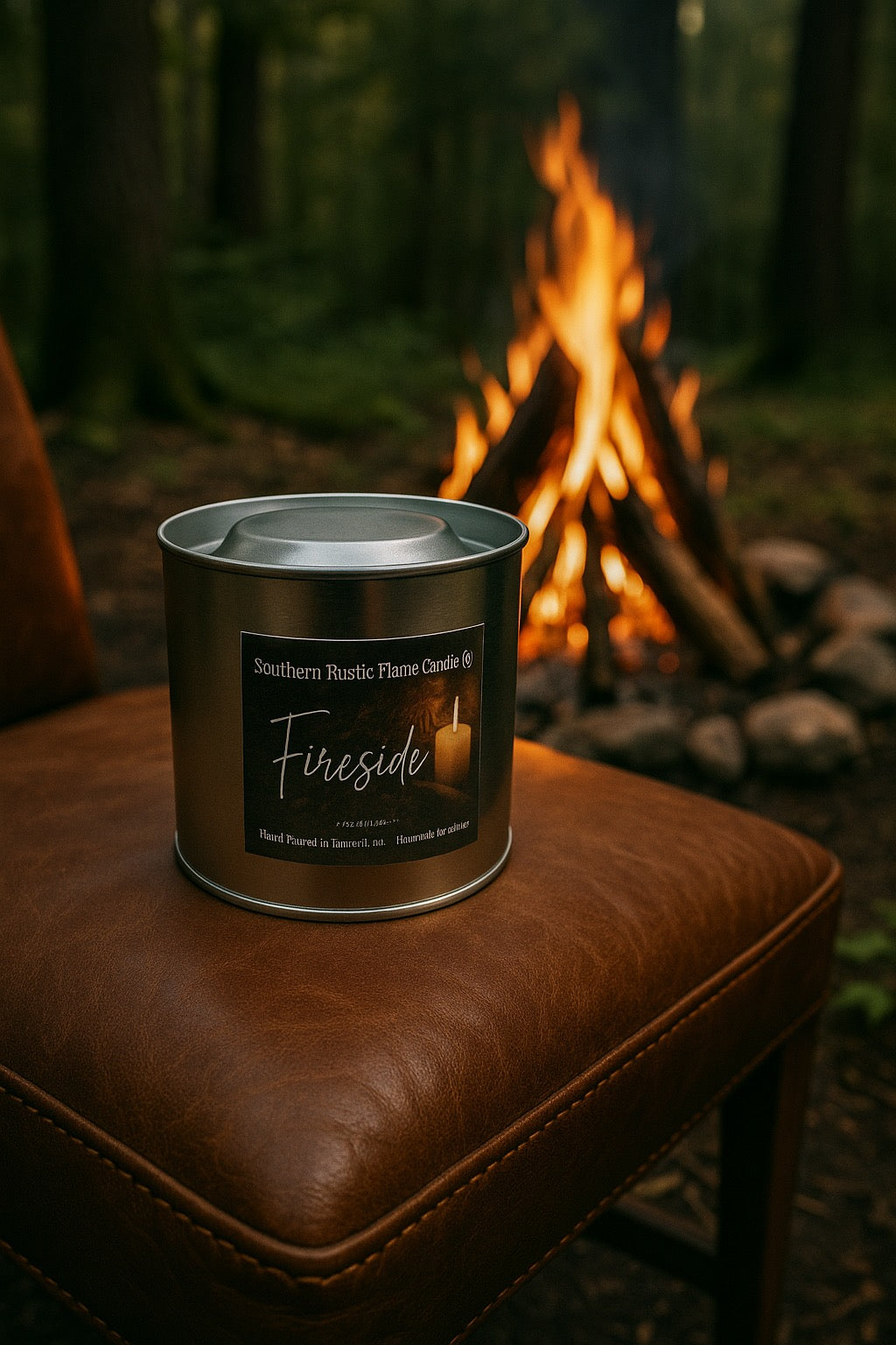 Fireside-7.5oz-Tin-Hand-Poured Scented Candle-Southern Rustic Flame Candle