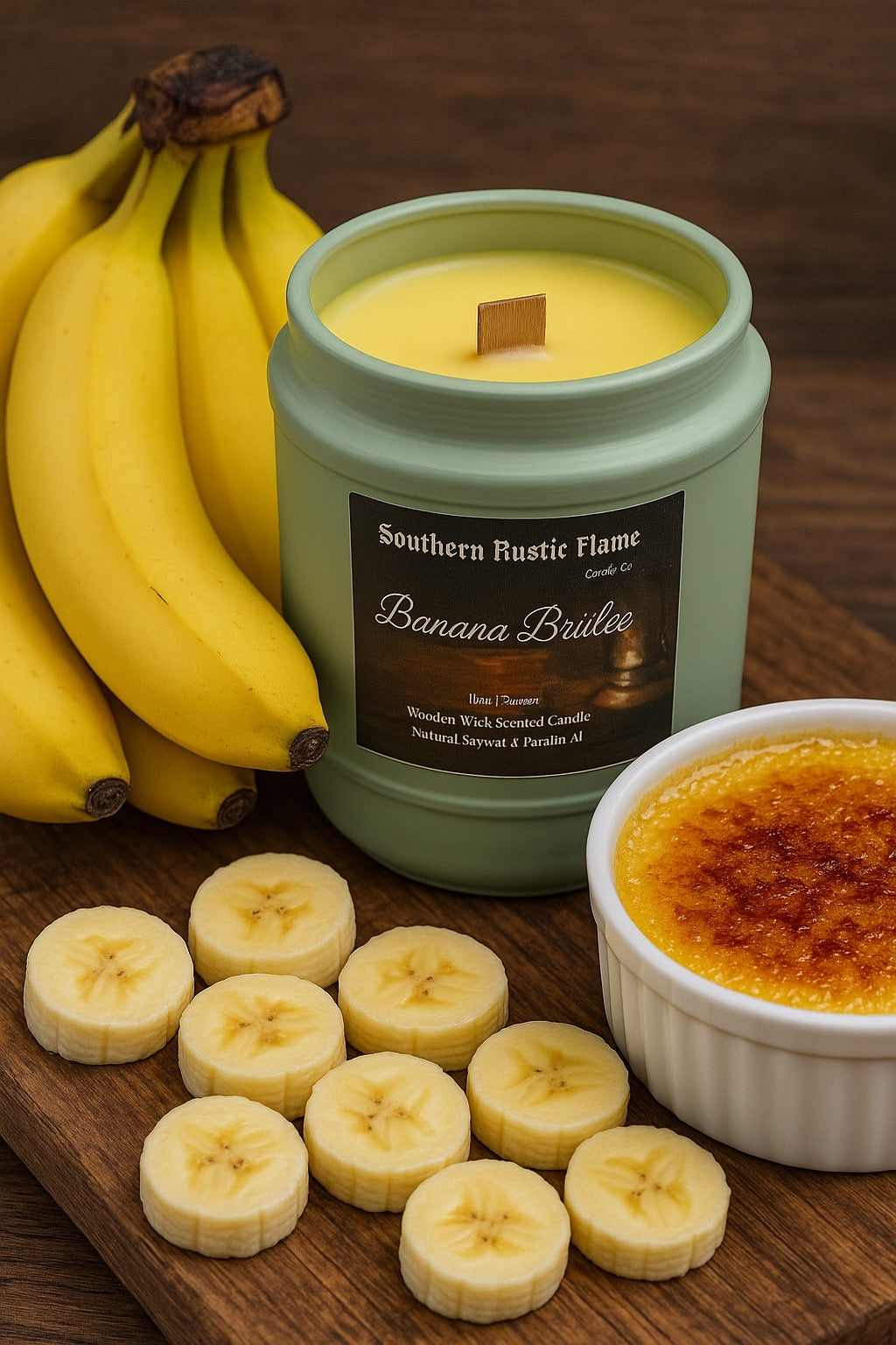 Banana Brûlée-9oz-Tin-Hand-Poured Scented Candle-Southern Rustic Flame Candle