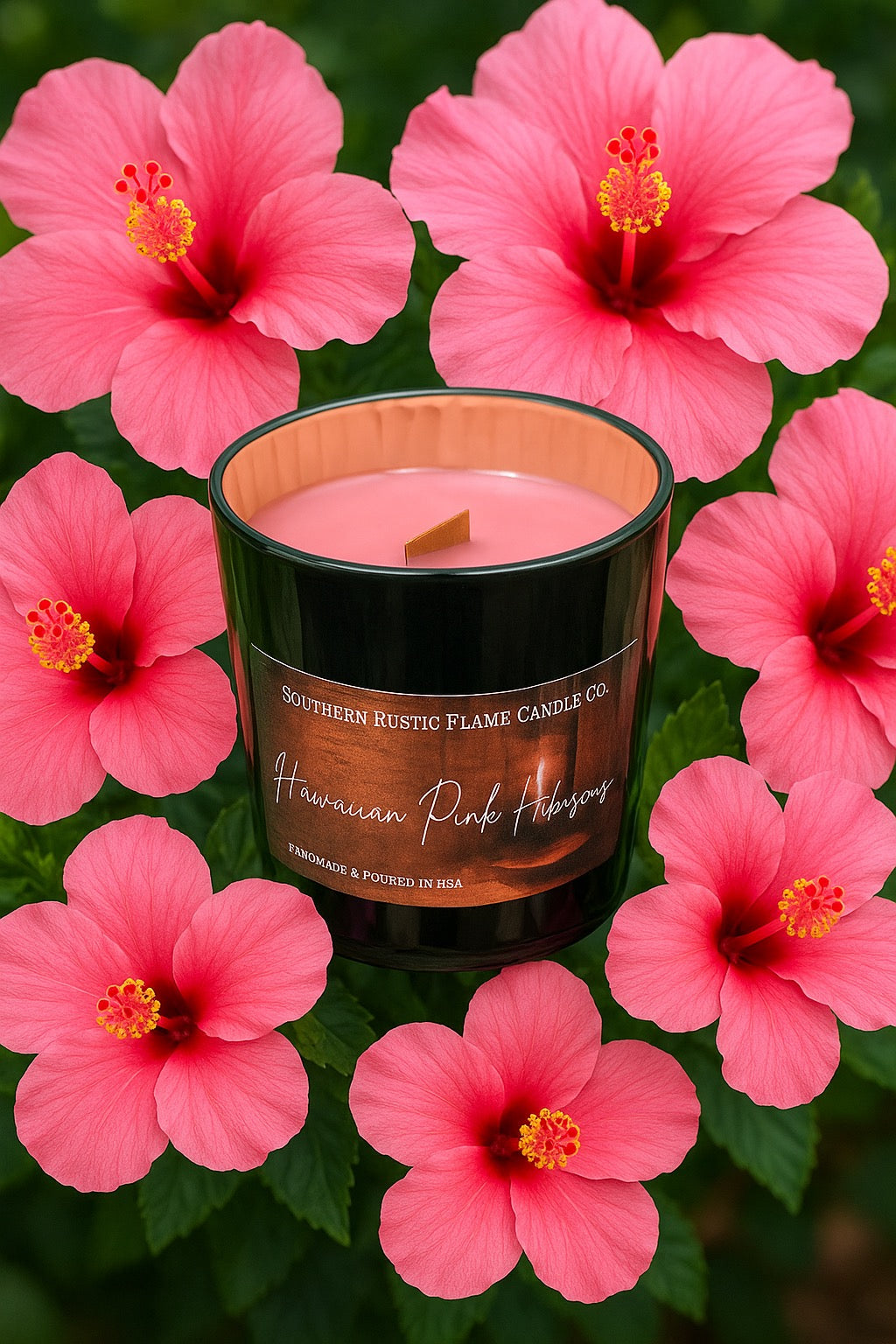Hawaiian Pink Hibiscus-10oz-Tin-Hand-Poured Scented Candle-Southern Rustic Flame Candle