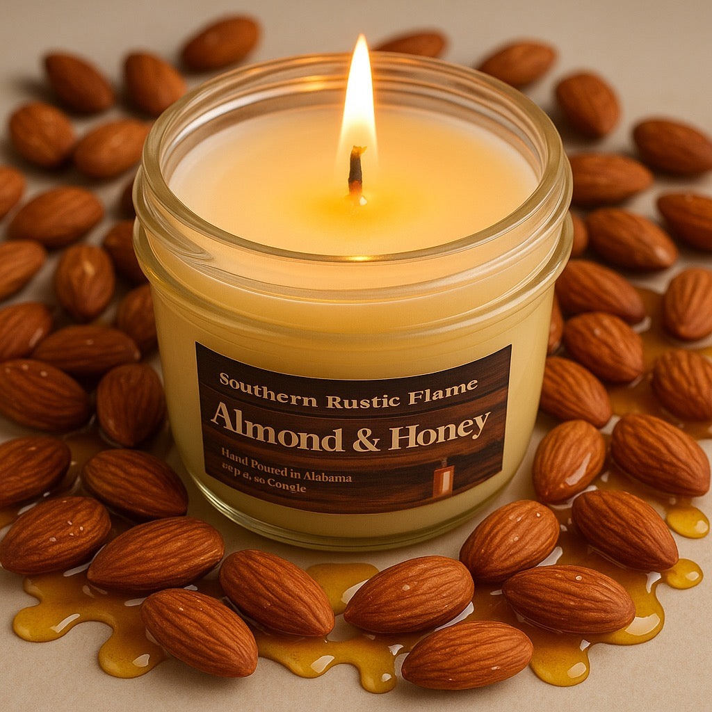 Almond & Honey-8oz-Mason Jar-Hand Poured Scented Candle-Southern Rustic Flame Candle