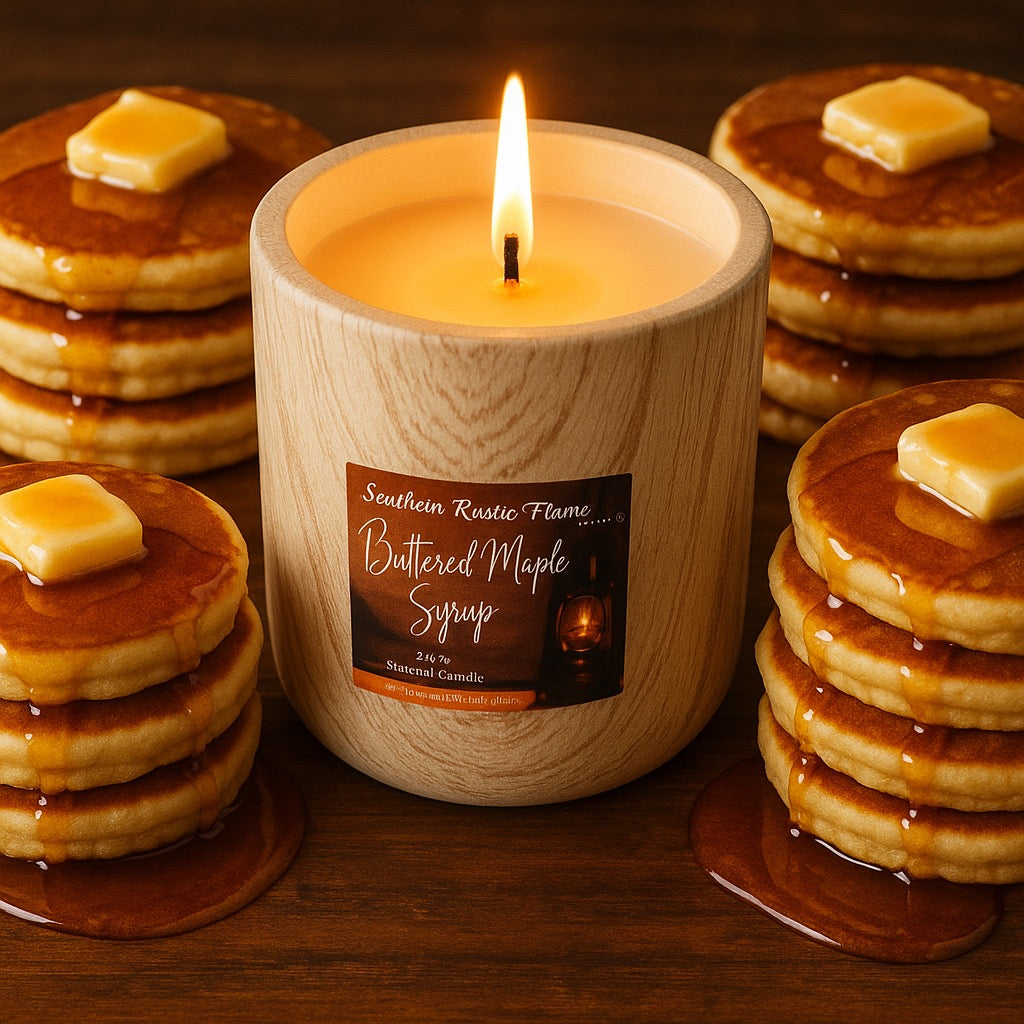 Buttered Maple Syrup-11oz-Hand-Poured-Wood Grain Ceramic Candle-Southern Rustic candle