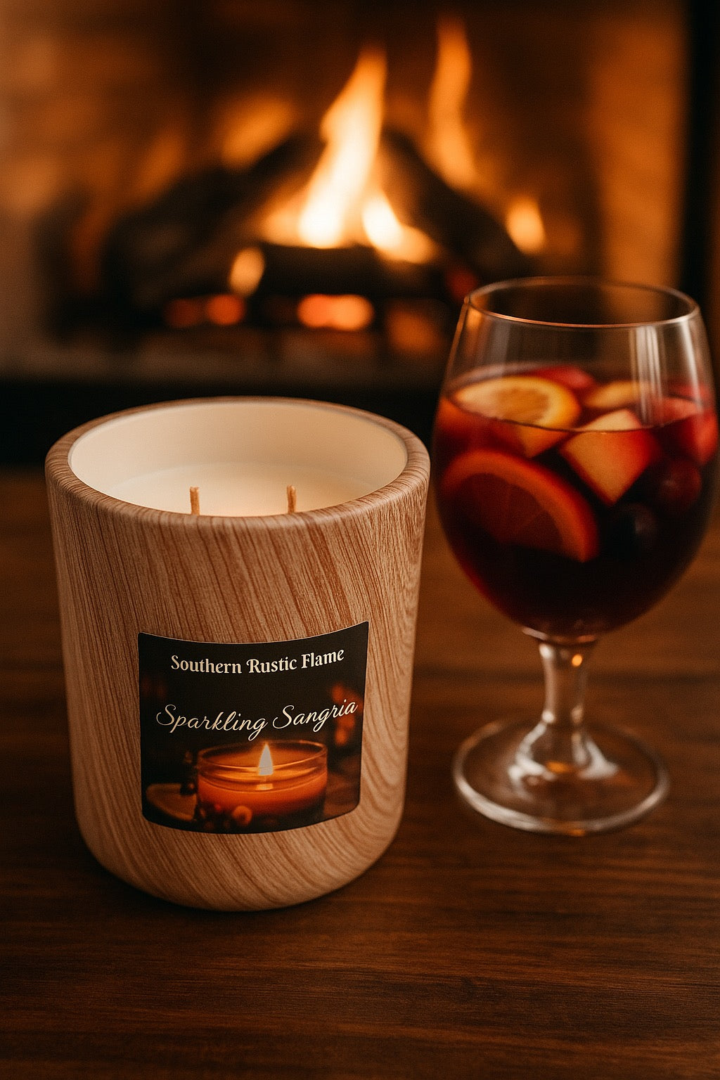 Sparkling Sangria-11oz-Hand-Poured-Wood Grain Ceramic Candle-Southern Rustic Flame Candle