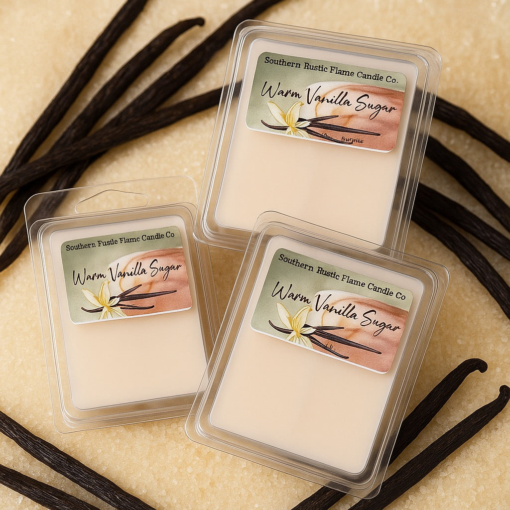 Warm Vanilla Sugar-Hand-Poured Wax Melt-Southern Rustic Flame Candle