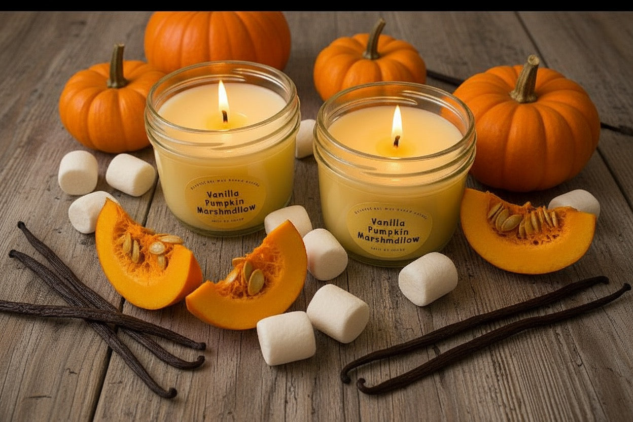 Vanilla Pumpkin Marshmallow-8oz-Mason Jar-Hand Poured Scented Candle