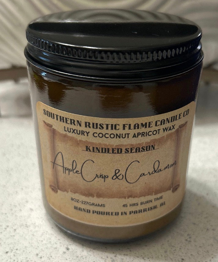 Apple Crisp & Cardamom – 8oz Amber Jar Candle – Cotton Wick