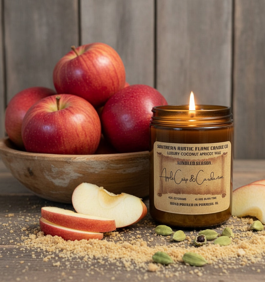Apple Crisp & Cardamom – 8oz Amber Jar Candle – Cotton Wick