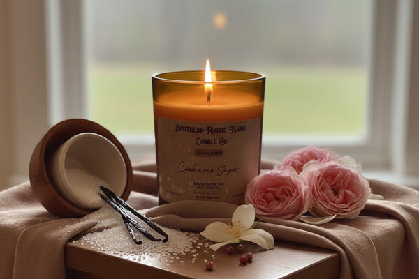 Cashmere Sugar-7oz Hand Crafted Scented Candle-Wooden Wick-Southern Rustic Candle
