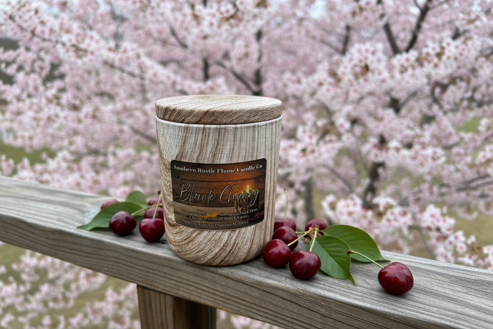 Black Cherry – 11oz Wood Grain Ceramic Candle – Wooden Wick
