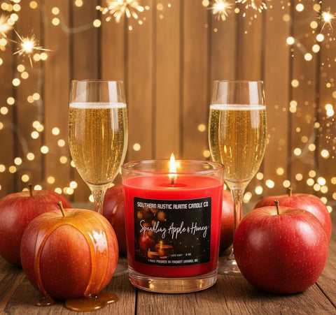10oz Straight Sided Glass- Champagne Apple & Honey Candle-Wooden Wick-Southern Rustic Candle
