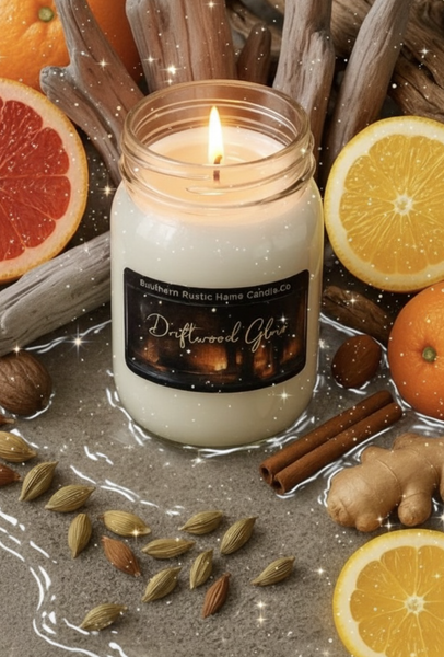Driftwood Glow- Salted Citrus & Driftwood Fragrance-3oz-Mason Jar Candle- Cotton Wick-Southern Rustic Candle