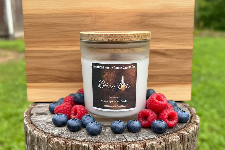 Berry Blue – 10oz Straight Sided Glass Candle – Wooden Wick