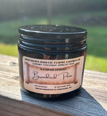 Brandied Pear-2oz-Amber Jar Candle-Wood Wick- Southern Rustic Candle- Kindled season