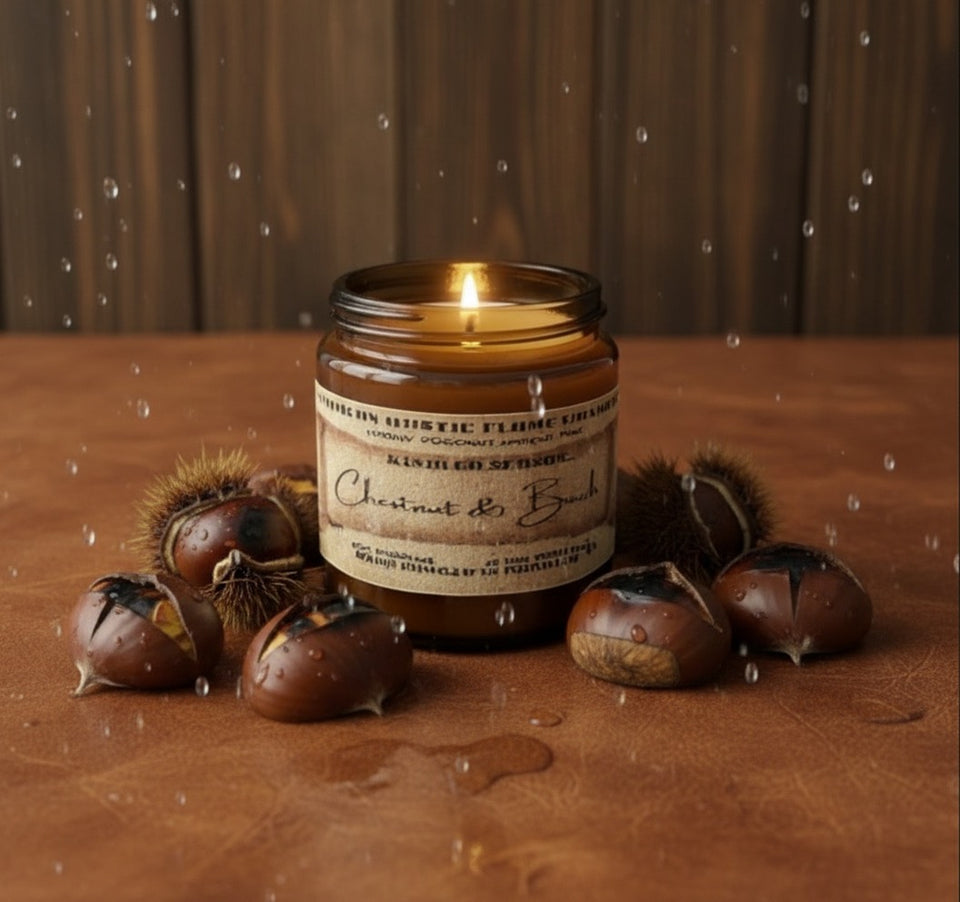 Chestnut & Birch – 4oz Amber Jar Candle – Wooden Wick