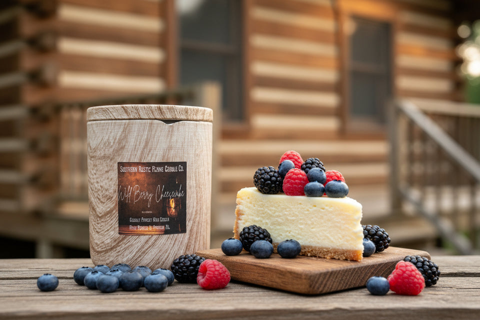 Wild Berry Cheesecake – 11oz Wood Grain Ceramic Candle – Double Cotton Wick