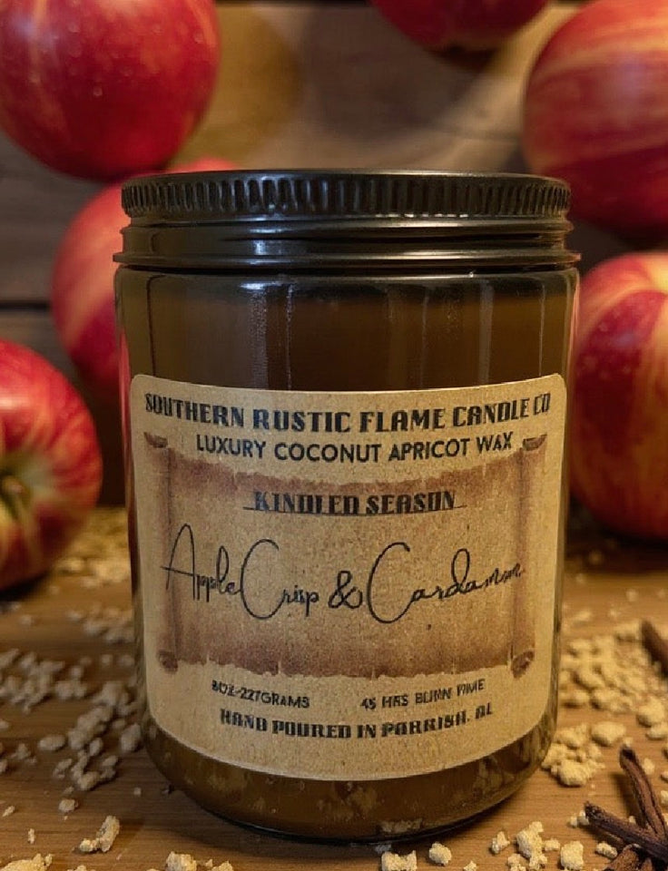 Apple Crisp & Cardamom – 8oz Amber Jar Candle – Cotton Wick