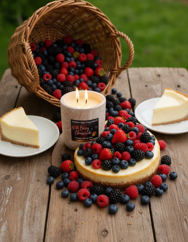 Wild Berry Cheesecake-11oz-Wood Grain Ceramic Candle- Double Cotton Wick- Southern - Rustic Candle