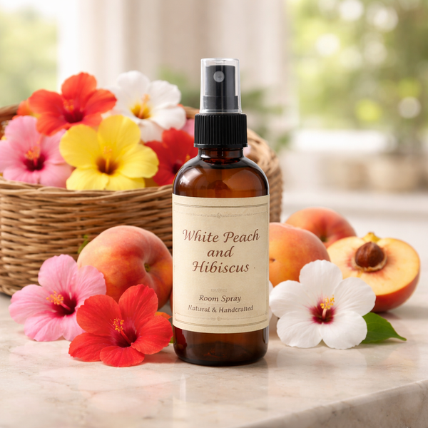 White Peach & Hibiscus-4oz Hand-Poured Room/Linen Spray-Southern Rustic Candle