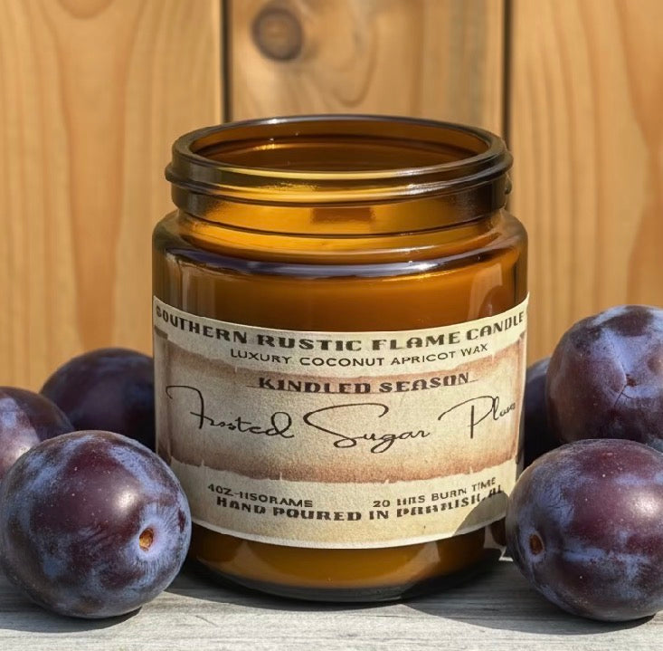 Frosted Sugar Plum – 4oz Amber Jar Candle – Wooden Wick