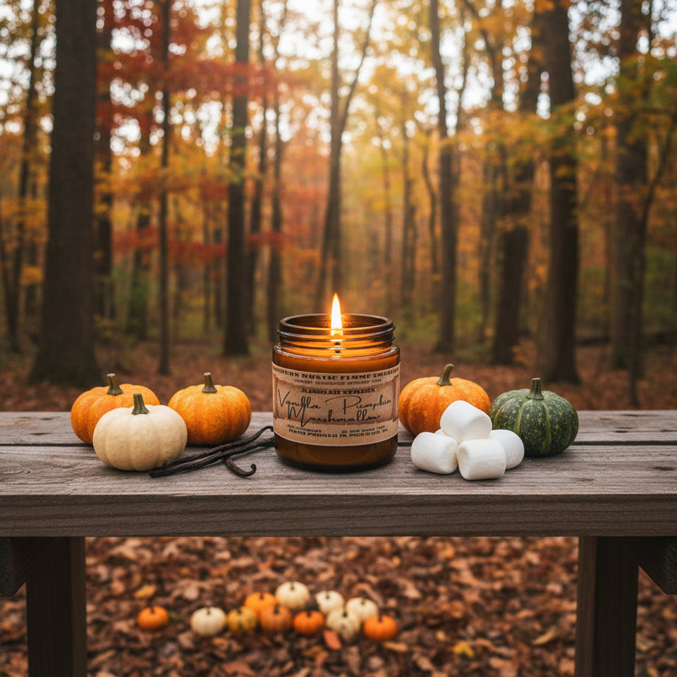 Vanilla Pumpkin Marshmallow – 4oz Amber Jar Candle – Wooden Wick