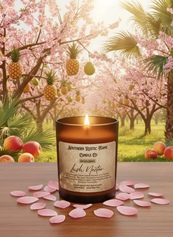 7oz-Lush Nectar-Hand-Crafted Scented Candle- Frosted Amber Glass/wooden wick