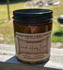 Roasted Honey Butter 9oz Amber Jar Candle-Wood Wick- Southern Rustic Candle
