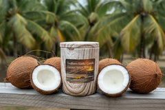 Salted Coconut & Mahogany – 11oz Wood Grain Ceramic Candle – Wooden Wick