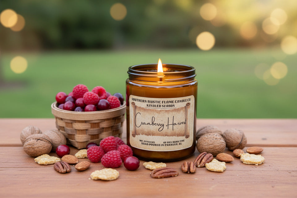 Cranberry Harvest – 8oz Amber Jar Candle – Cotton Wick