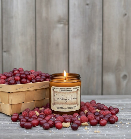 Cranberry Harvest-8oz -Amber Jar Scented Candle-Cotton Wick- Southern Rustic Candle