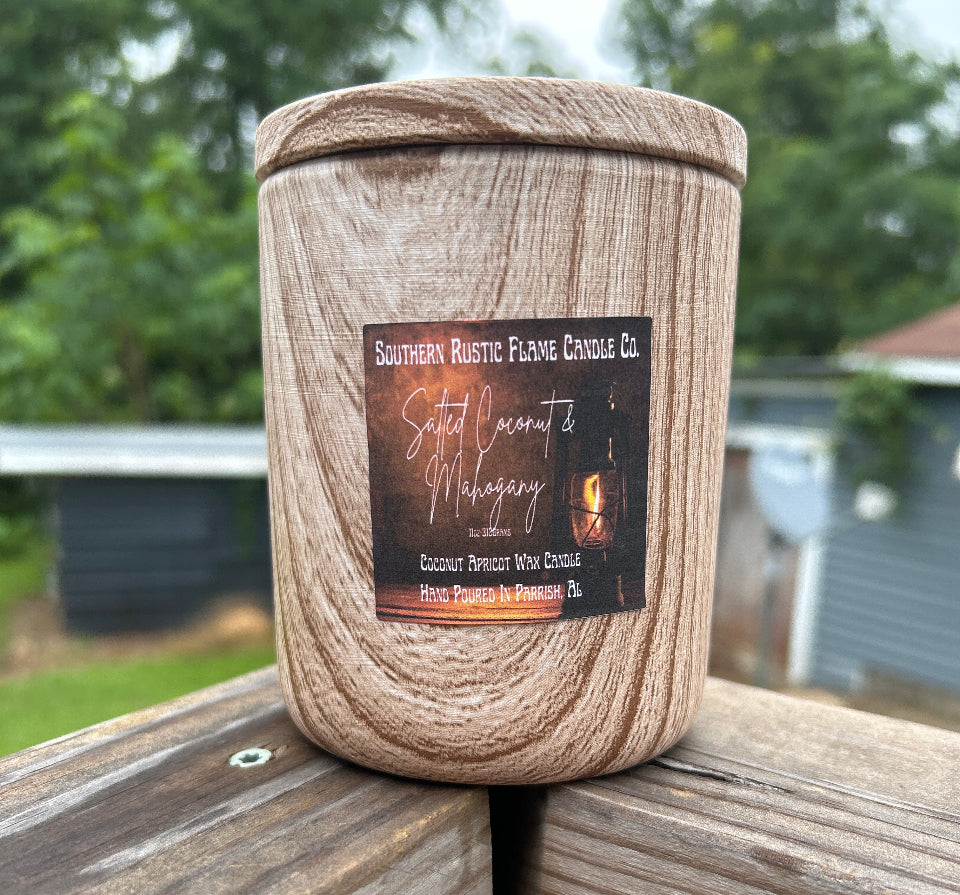 Salted Coconut & Mahogany-11oz-Wood Grain Ceramic Candle