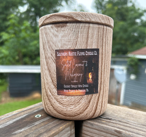 Salted Coconut & Mahogany-11oz-Wood Grain Ceramic Candle
