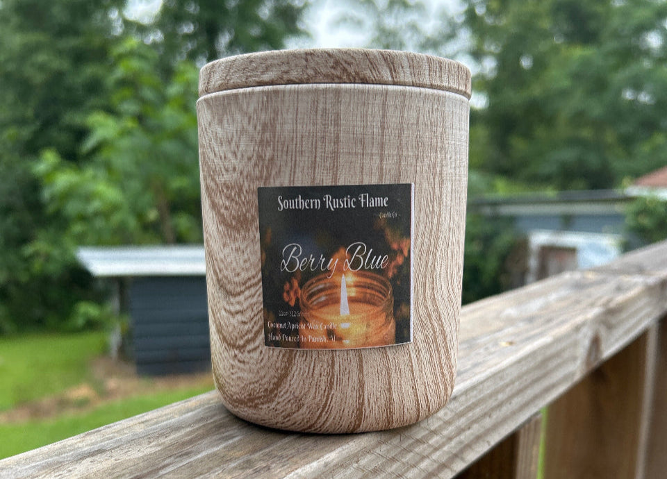 Berry Blue-11oz Wood Grain Ceramic Candle