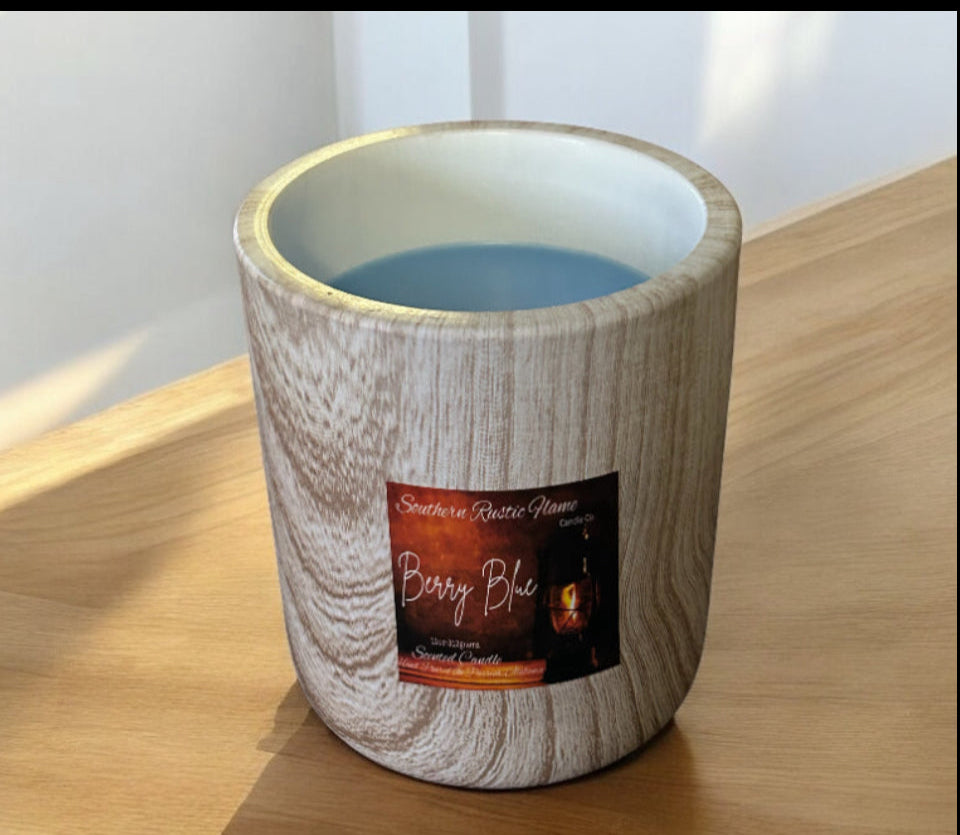 Berry Blue-11oz Wood Grain Ceramic Candle
