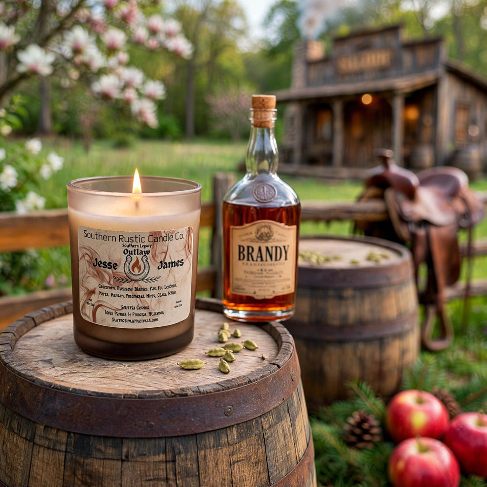 Outlaw/Jesse James-10oz-Frosted Amber Resin-Hand-Poured- Scented Candle-The Southern Legacy Collection