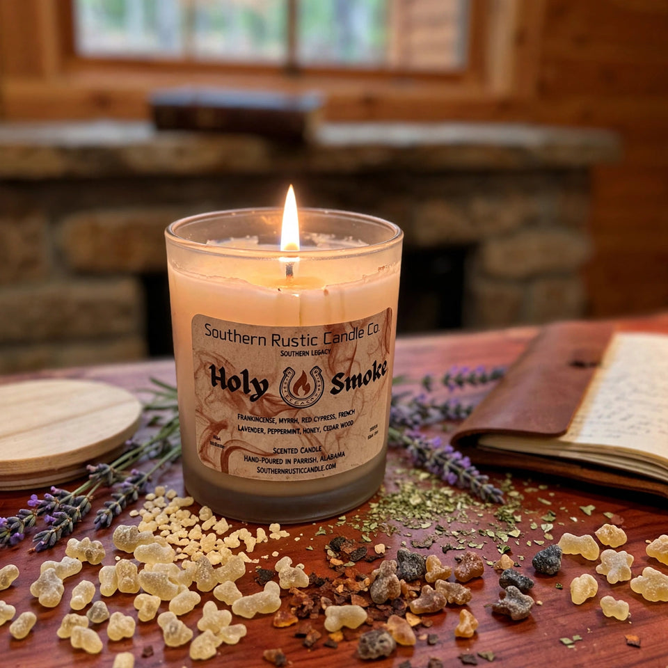 Holy Smoke-10oz-Frosted Amber Resin-Hand-Crafted Scented Candle-The Southern Legacy Collection