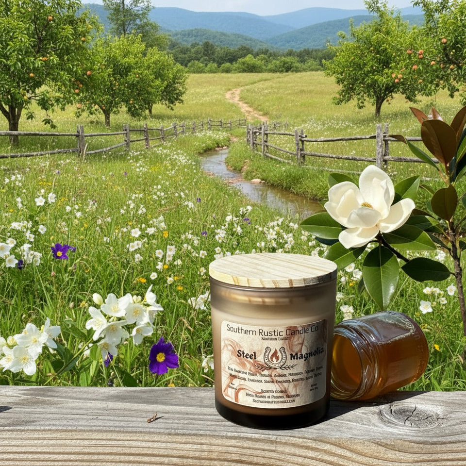Steel Magnolia-10oz-Frosted Amber Resin Glass- Hand Poured Scented Candle -The Southern Legacy Collection