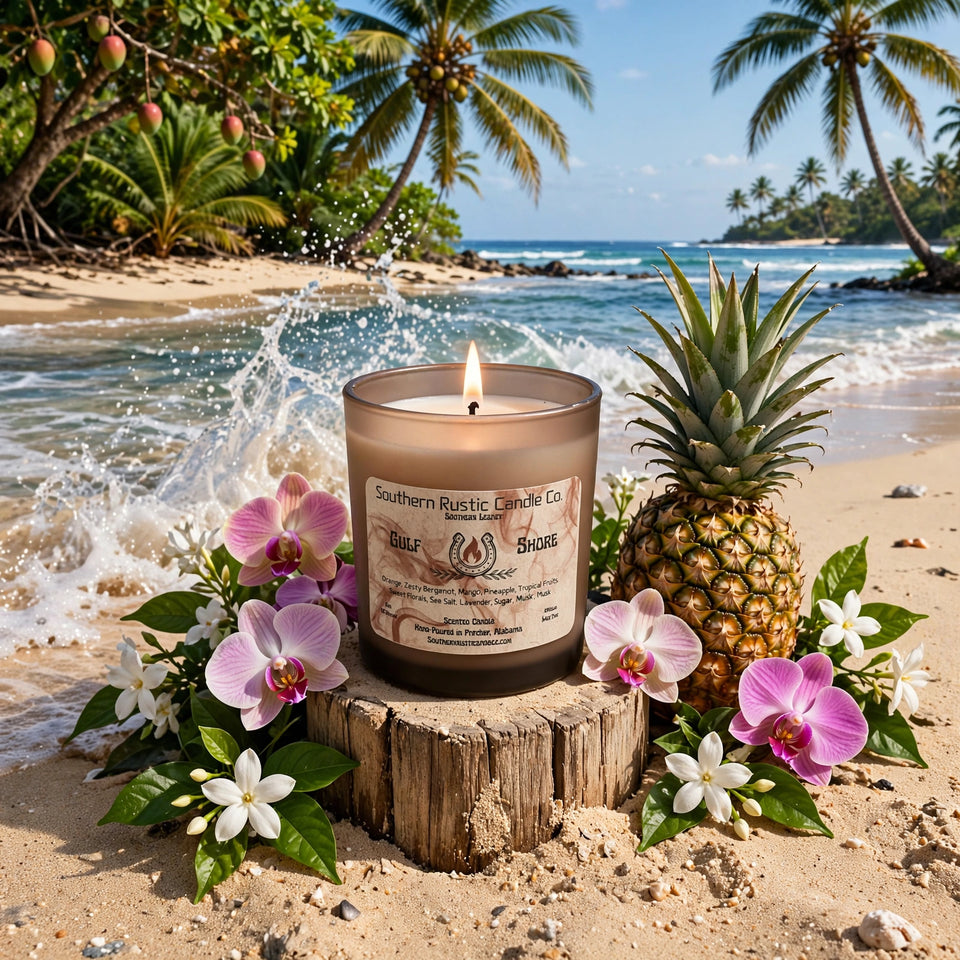 Gulf Shore-10oz-Frosted Amber Resin Glass-Hand-Poured-Scented Candle-The Southern Legacy Collection