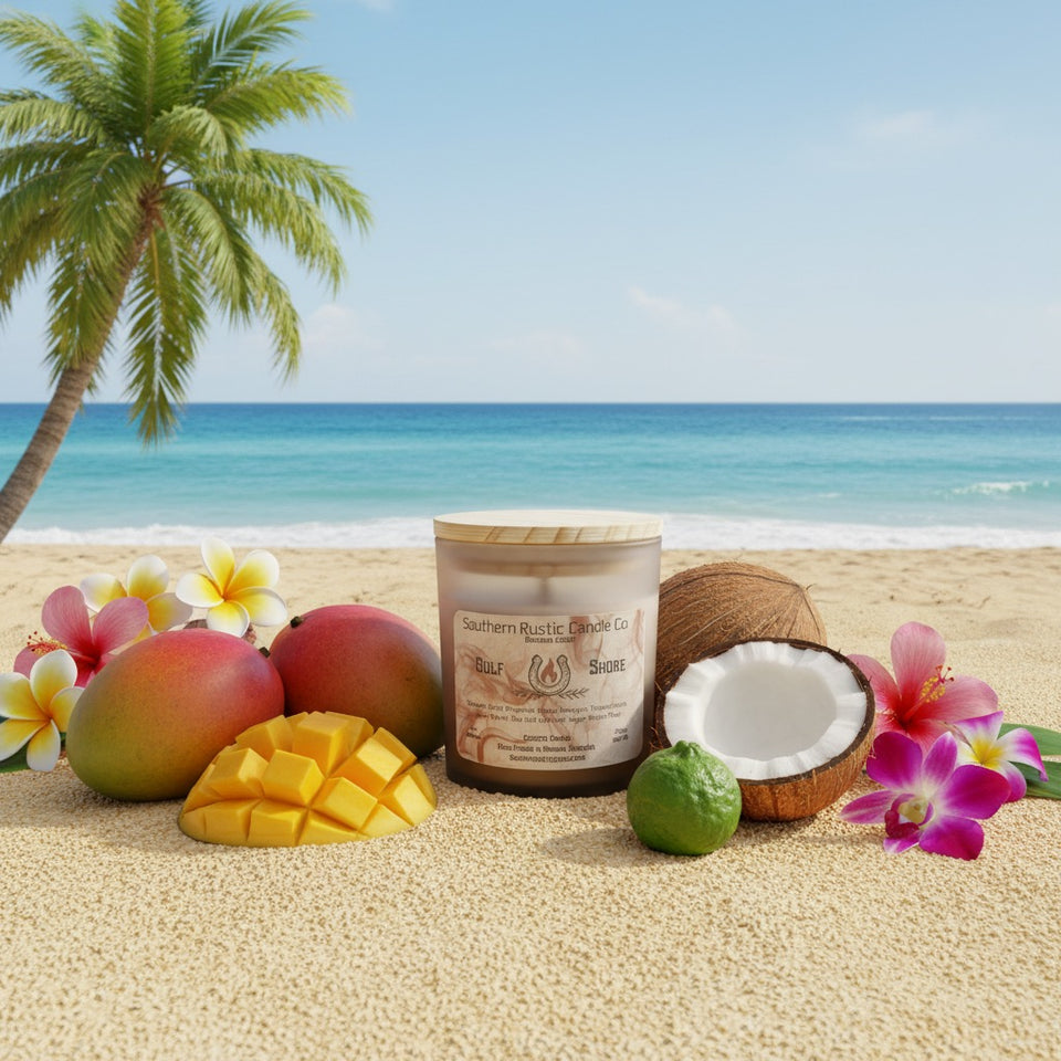 Gulf Shore-10oz-Frosted Amber Resin Glass-Hand-Poured-Scented Candle-The Southern Legacy Collection