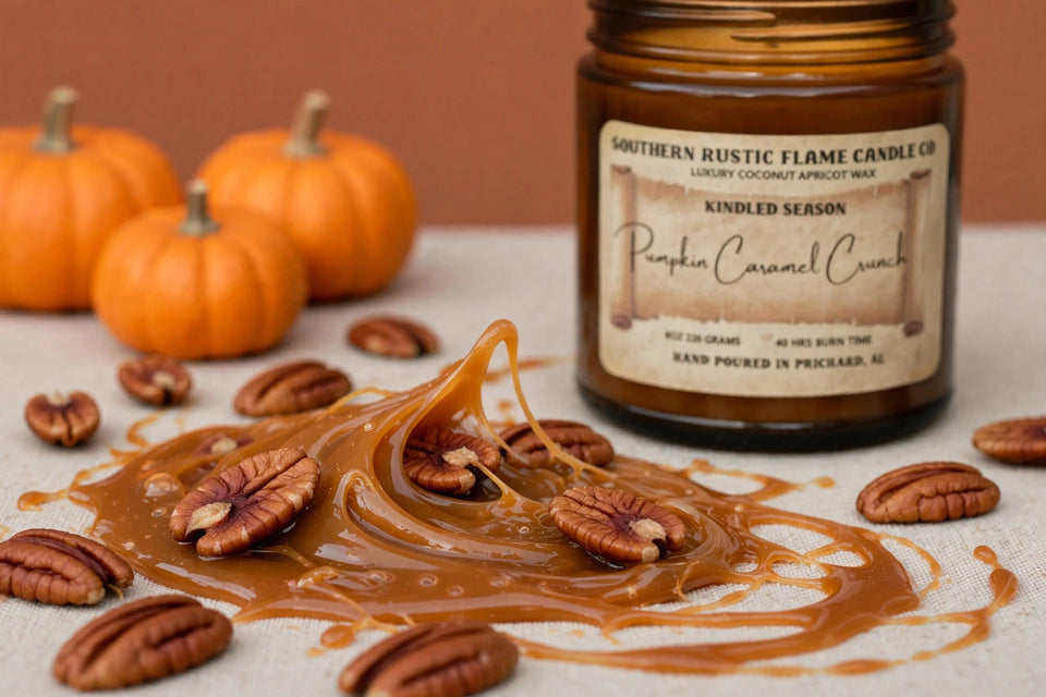 Pumpkin Caramel Crunch – 8oz Amber Jar Candle – Wooden Wick