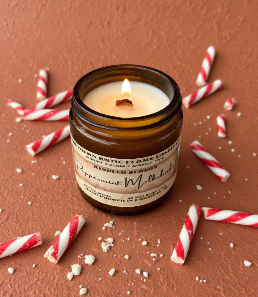 Peppermint Milkshake – 4oz Amber Jar Candle – Wooden Wick