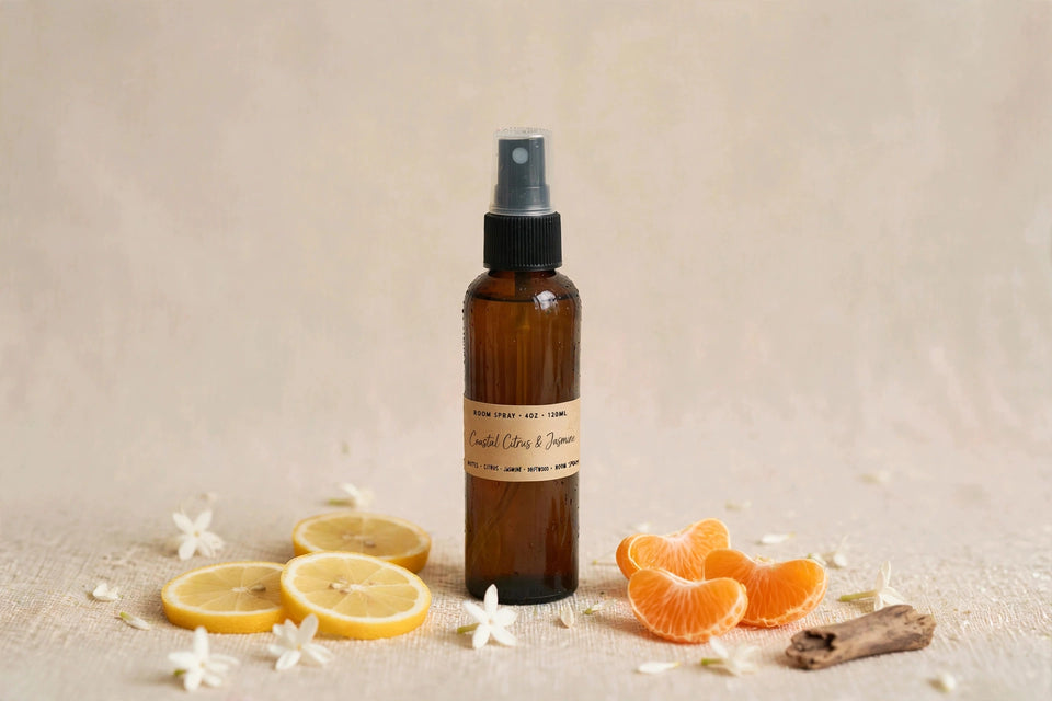 4oz-Amber & Driftwood-Hand Poured Scented-Room-Linen Spray