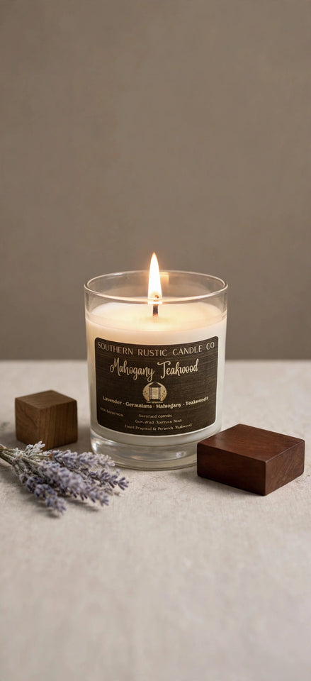 Mahogany Teakwood-10oz- Hand Poured Scented Candle- Southern Rustic Candle Co